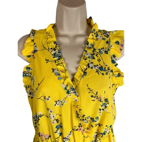 Ann Taylor LOFT Yellow Floral Casual Dress 2 Summer Sleeveless Knee Length - Picture 7 of 10